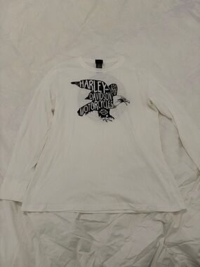 Harley-Davidson White and Black Raven Graphic Long Sleeve Shirt